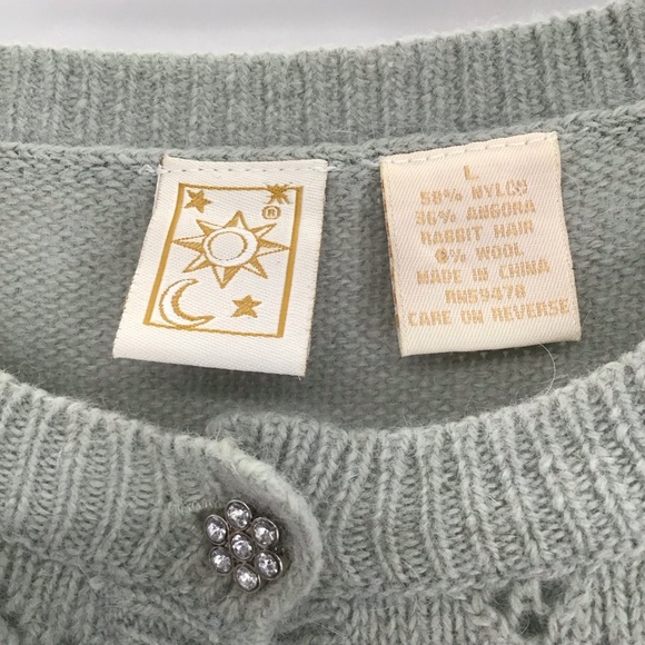 Angora Wool Blend Women’s Cardigan Spring Delicate Soft Casual Mint Green Size L - Picture 4 of 6